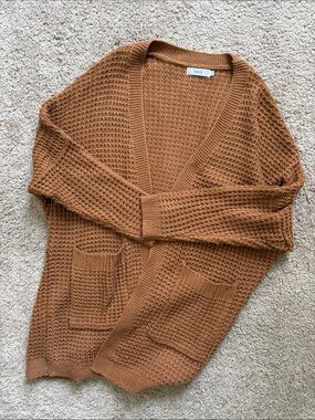 TARSE Cozy Open-Front Rust Knit Cardigan
